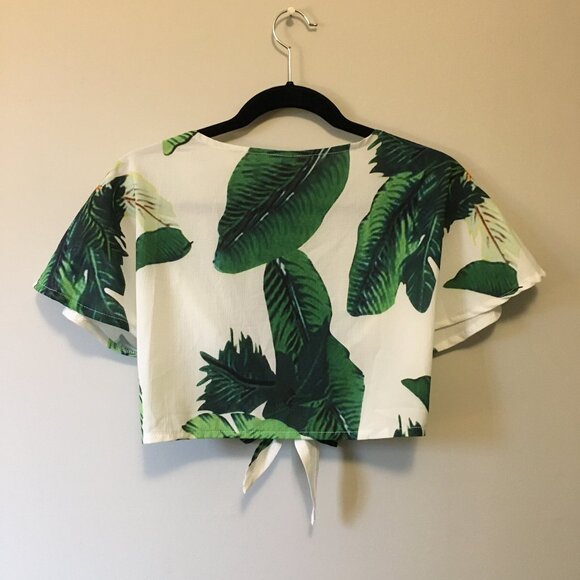 NWT Zaful Tropical Botanical Cropped Tie Up Top - Picture 3 of 15